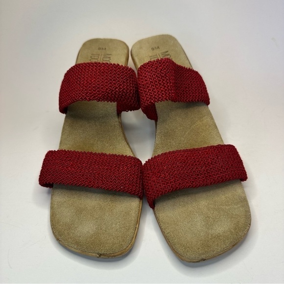 Mootsies Tootsies Red Sandals Woven Straps Cork Heel Size 9 Y2K Slip On EUC - Picture 2 of 10